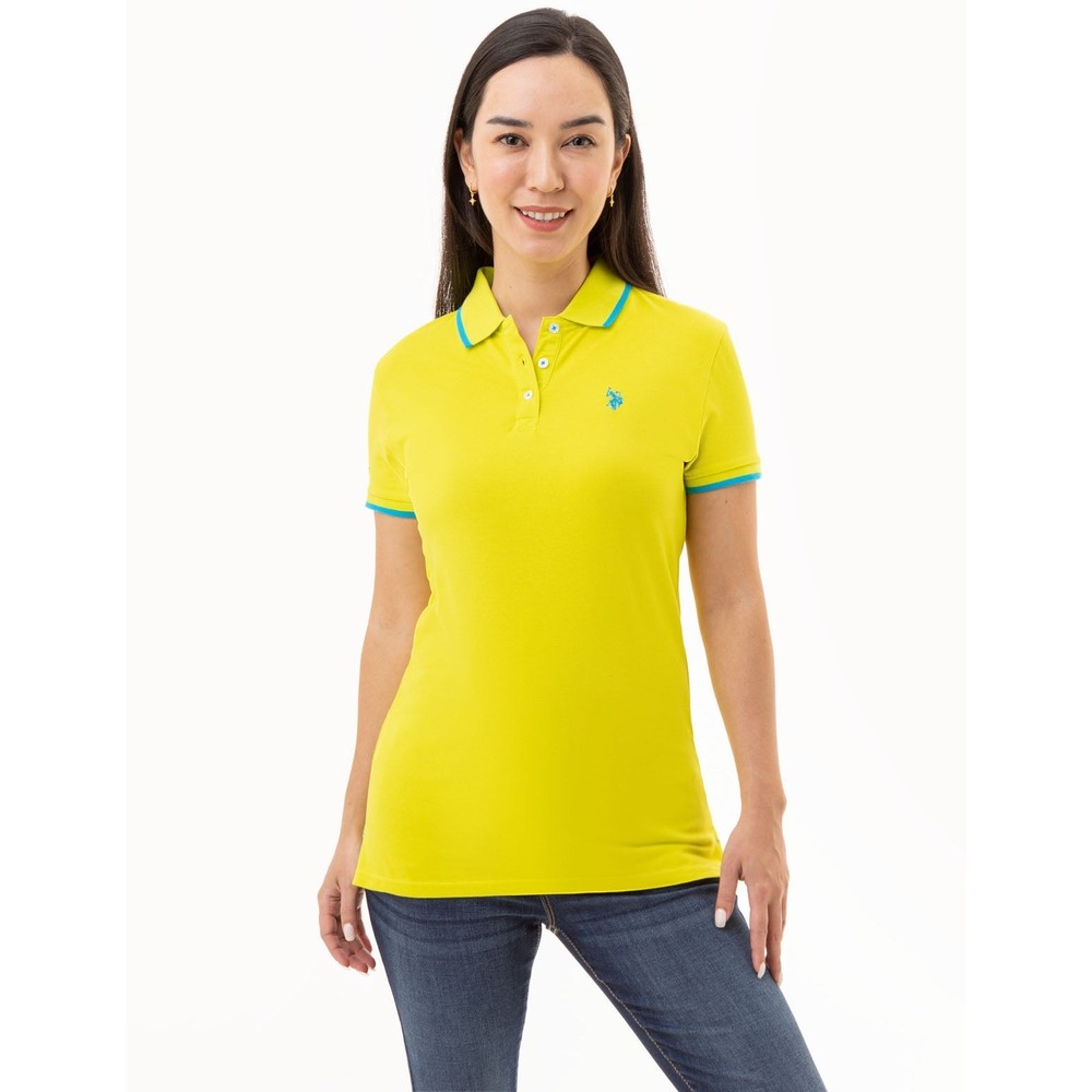 U.S. Polo Assn. Women's Tipped Solid Polo Shirt Color - Electric Lime - Size M